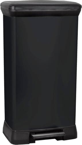 Curver - Poubelle à pédale 50 L, noir, couvercle et anneau pour sac