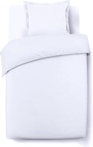 Vision Parure de Lit Réversible 100% Coton Lit Simple - Blanc | 1 Housse de Couette (140x200 cm) + 1 Taie d'oreiller (65x65 cm) | 57 Fils/cm² | Doux, Résistant et Confortable | Certifié Oeko-Tex