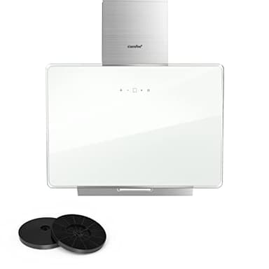 COMFEE' A+ Hotte d'aspiration 60cm CHK 3.6J64A1W Hotte murale en verre trempé et inox avec écran tactile, LED et système de recyclage et de canalisation Hotte d'aspiration murale, Blanc