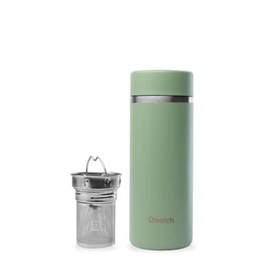 Qwetch - Théière Isotherme Nomade 400ml - Infuseur avec 2 Filtres - 12h Chaud / 24h Froid - Étanche, Réutilisable & Durable - Pour Thé, Café, Tisane, Fruits (Vert Tilleul)