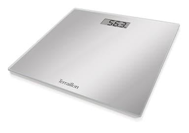 TERRAILLON - Pèse personne TSQUARE SILVER - Compact et ultra plat 26cm x 26cm-Plateau verre-Large écran LCD-Capacité 180Kg - Graduation 100g - Argent