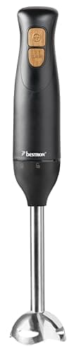 Bestron Mixeur plongeant, Mixer plongeur avec 2 niveaux de vitesse et une poignée ergonomique, incluant une fonction turbo à plus de 14.000 tr/min, tige amovible, couleur: noir/bois