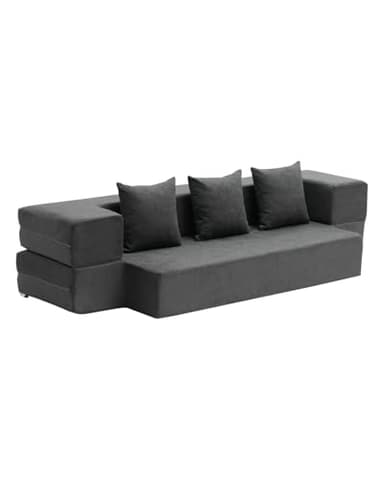 VEVOR Canapé-lit pliant 3 en 1, fauteuil-lit convertible pliable avec 3 oreillers et housse lavable, canapé-lit futon en mousse à mémoire de forme, pour salon, chambre, gris foncé, 103 x 193 cm (Twin)