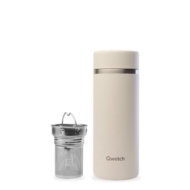 Qwetch - Théière Isotherme Nomade 400ml - Infuseur avec 2 Filtres - 12h Chaud / 24h Froid - Étanche, Réutilisable & Durable - Pour Thé, Café, Tisane, Fruits (Sable)