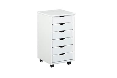 Inter Link – Caisson de bureau à roulettes – Avec tiroirs – Meuble de rangement mobile - Pin massif - 6 tiroirs – Blanc vernis