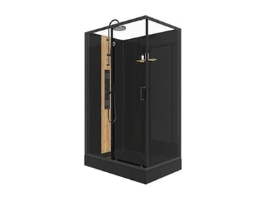 Vente-unique - Cabine de douche hydromassante rectangulaire avec bambou - Installation réversible - Noir mat - L120 x l80 x H225 cm - VITUNA