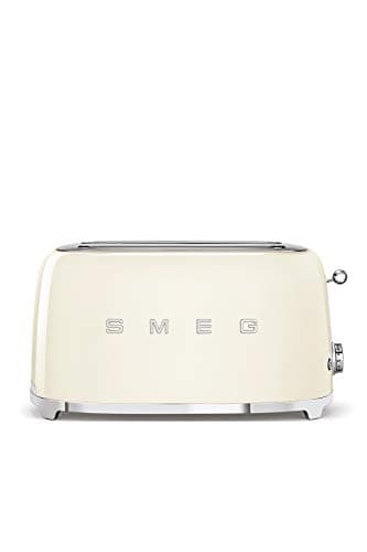 Smeg, Grille-pain 4 Tranches TSF02CREU, 2 Fentes 36 mm, 6 Niveaux de Brunissage, Fonction Chauffage, Décongélation et Bagel, Éjection Automatique du Pain, Ramasse Miettes, 1500 W, Crème