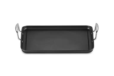 LE CREUSET Plancha Géante en Fonte d'Aluminium, 35 x 25 cm, Sans Rainures, Anthracite/Argenté,52103350010101