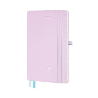 FEKSINO Agenda De poche 2026 Semainier 18 x 9,8 cm-12 mois (janvier 2026-décembre 2026),1 semaine sur 2 pages,Couverture Souple en PU Cuir, Papier 100 g/m²,Rose