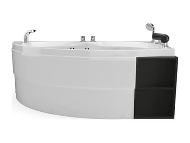 Vente-unique - Baignoire balnéo asymétrique blanche avec niches - 1 place - 150 x 100 cm - Angle droit - LUANA