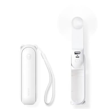 JISULIFE Mini ventilateur portatif, ventilateur à main 3 en 1, ventilateur de poche rechargeable, ventilateur à piles [12-19 heures de travail] avec batterie externe, fonction lampe de poche-blanc