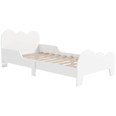 AIYAPLAY Lit Enfant lit au Sol Enfant 70x140 cm avec barrière de sécurité, sommier à Lattes Inclus et décorations de Nuage, Cadre de lit pour garçons et Filles de 3 à 8 Ans - Blanc