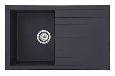 Respekta Évier Mineralite en noir/évier encastré à 1 cuve en 80 x 50 cm/évier adapté aux armoires de plus de 50 cm de large