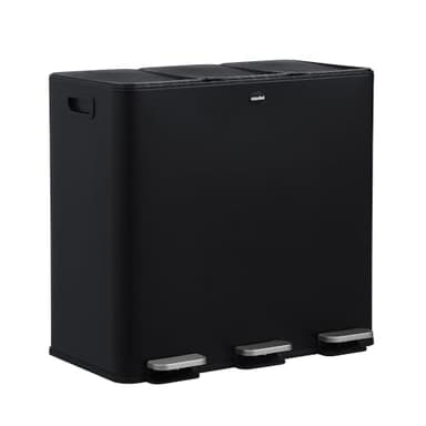 CASABEL Poubelle Tri Sélectif 3x20L, Acier Inox Noir, Poubelle 60L Cuisine Recyclage Rectangulaire à Pédales, Anti Traces, Anti Odeurs, Systèmes de Tri des Déchets, Poubelle Tri Selectif 3 Bacs