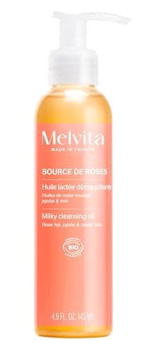Melvita - Huile Démaquillante - Source de Roses - Nettoyage Doux & Efficace - Enrichie en Extraits de Roses Sauvages & Huiles Végétales - 145 ml