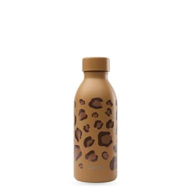 Qwetch - Bouteille Isotherme 500ml Leopard Camel - ICON - Gourde Design Compacte et Élégante Inox Recyclé - 24h Froid et 12h Chaud - Etanche