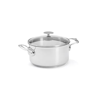De Buyer - Faitout en inox MILADY avec son couvercle en verre - 20 cm - Fabriqué en France, Sans PFAS, Inox 18/10 Performant et Résistant, Fond Sandwich, Tous Feux + Four, Finition Poli Brillant