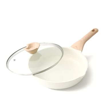 Kordisen Poele Ceramique Induction 24 cm, Poêle à Frire Antiadhésive avec Couvercle, Saine et Non Toxique, Sans PFOA et PFAS