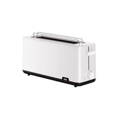 Braun Breakfast HT1110WH Grille-pain avec fente extra longue avec 8 niveaux de grillage, fonctions pour réchauffer et décongeler, plateau pour miettes, fente de 25 cm, puissance 1030 W, blanc