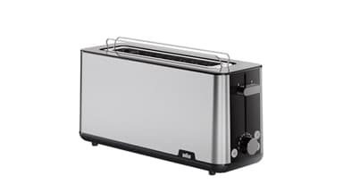 Braun PurShine HT 1610 BK Grille-pain, fente pour pain de 25 cm, 8 niveaux de brunissement, fonction réchauffage et décongélation, grille réchauffe-viennoiseries, compartiment ramasse-miettes, 1030 W,