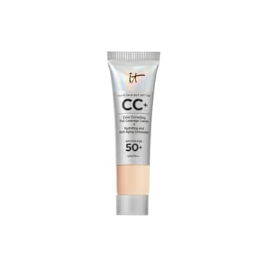 IT Cosmetics CC+ Crème, Fond de Teint Haute Couvrance SPF 50, Correcteur de Teint & Sérum Anti-Âge, Enrichi en Niacinamide & Acide Hyaluronique, Fini Naturel, Tous Types de Peau, 12 ml, Light