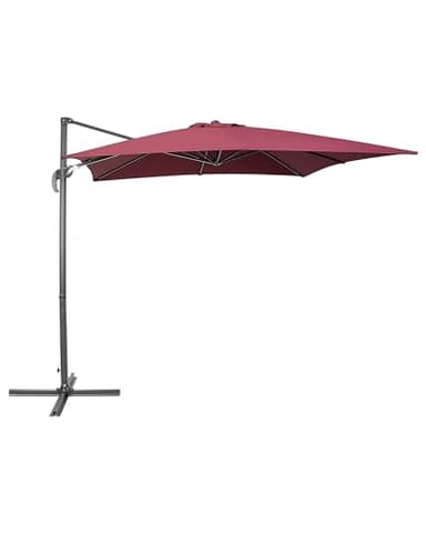 Parasol de Jardin ou de Terrasse Carré Rouge Bordeaux avec Pied Déporté Noir, Toile 250 x 250 cm cm Anti UV et Rotation à 360° Beliani