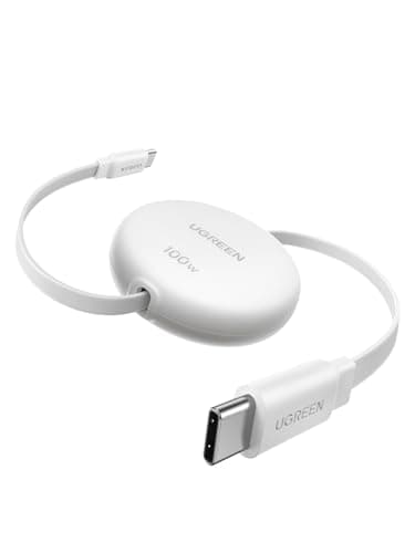 UGREEN 1M Câble USB C vers USB C PD 100W 20V 5A Rétractable Type C Charge Rapide et Sync Compatible avec iPhone 17 Pro Max Air 16 15 14 Galaxy S25 Ultra S24 iPad Air Mini MacBook Pro Air (Blanc)
