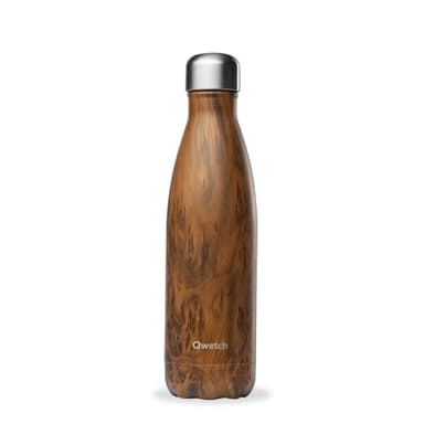 Qwetch - Bouteille Isotherme Originals Wood 500ml - 24h Froid et 12h Chaud - Etanche & Réutilisable - Gourde inox isotherme pour Sport, Voyage, Bureau, Randonnée