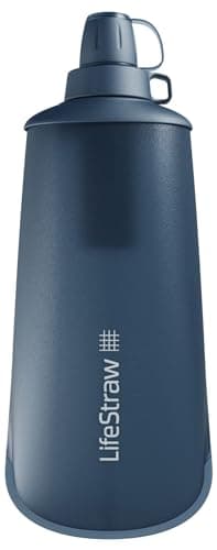 LifeStraw Peak Series - Gourde compressible avec système de filtration d'eau 1l – pour du trail running, de la randonnée, des voyages, du vélo, de la pêche ; Sans BPA; Mountain Blue (bleu)