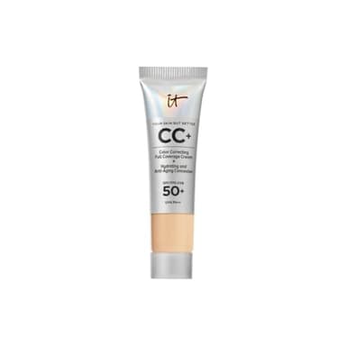 IT Cosmetics CC+ Crème, Fond de Teint Haute Couvrance SPF 50, Correcteur de Teint & Sérum Anti-Âge, Enrichi en Niacinamide & Acide Hyaluronique, Fini Naturel, Tous Types de Peau, 12 ml, Medium