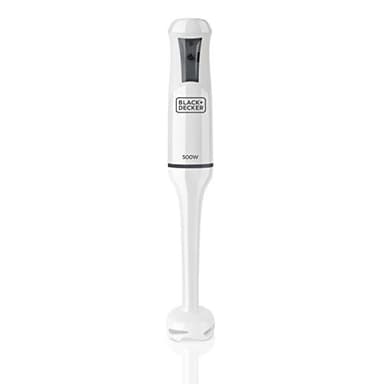 BLACK+DECKER BXHB500E - Mixeur plongeant 500W, compact, ergonomique, anti-éclaboussures, verre doseur, blanc