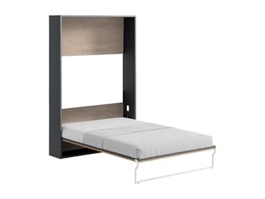 Vente-unique-Lit escamotable 140 x 200 cm - Ouverture Verticale Manuelle - Coloris : Naturel et Anthracite - Malina II