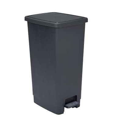 SUNDIS Flat Bin, poubelle à pédale 40 L, rectangulaire, en plastique recyclé, avec anses pour accrocher et cacher le sac, noir et anthracite, pour cuisine, bureau, buanderie, atelier, garage
