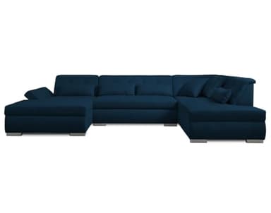 Lisa Design - Canapé Panoramique en U Droit Vermont en Tissu Et Simili - Grand Sofa XXL Bleu Pétrole 7 Places - Salon