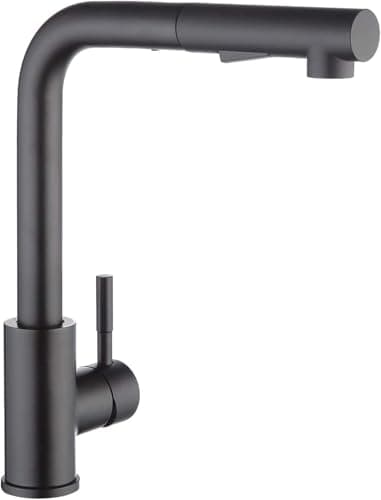 CECIPA Robinet Cuisine Douchette Noir, avec Douchette Extractible, Robinetterie de Cuisine Brossé Inox 304, Mitigeur Evier 2 Jets Rotatif à 360°, X203B
