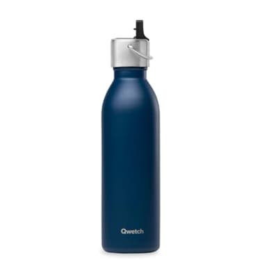 QWETCH - Bouteille Isotherme Active Bleu Marine 600ml - Gourde avec Bouchon Sport - 24h Froid et 12h Chaud - Etanche & Compacte