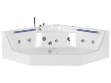 Baignoire Balnéo Angle à Gauche en Acrylique Blanc Très Design Avec Eclairage Led pour Salle de Bains Moderne et Minimaliste Beliani
