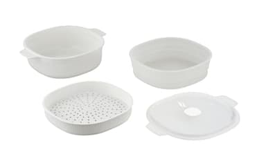 CARE+PROTECT Cuiseur Vapeur pour Micro-Ondes - Récipient Idéal et sain pour la Cuisson à la Vapeur - Servir et Conserver - Sans BPA - 4 L avec 2 Plateaux