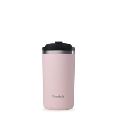 QWETCH - Travel Mug Isotherme - Rose Pastel 350ml - Thermo Café & Thé en Inox - 6h Chaud et 12h Froid - Étanche, Mug de voyage