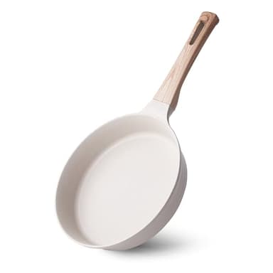 RIOVARM Induction Antiadhésive Poêle à frire, 28cm Granit Poêles à œufs sans PFOA, Poêle à omelette avec poignée en bakélite Woodgrain, Beige Articles de cuisine Cadeau, Convient au gaz