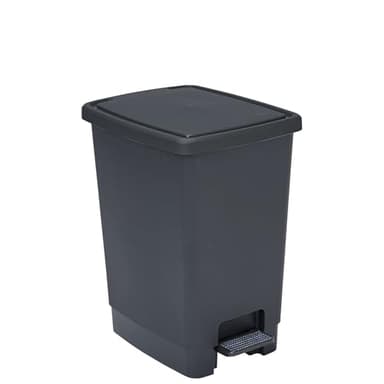 SUNDIS Flat Bin, poubelle à pédale 30 L, rectangulaire, en plastique recyclé, avec anses pour accrocher et cacher le sac, noir et anthracite, pour cuisine, bureau, buanderie, atelier, salle de bain