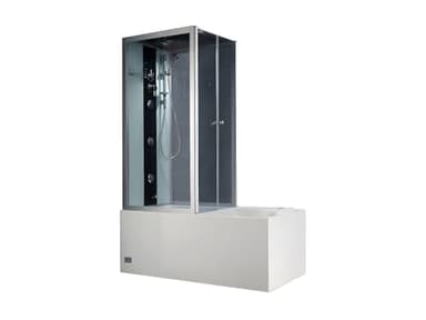 Vente-unique - Baignoire douche balnéo - Profilés gris foncé - L150 x P75 x H215 cm - 30 microjets et 6 gros jets - DARIA