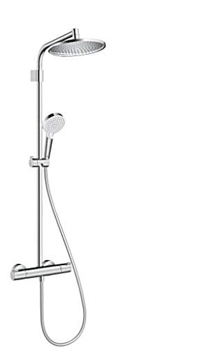 hansgrohe Crometta S - Colonne de douche avec mitigeur thermostatique, douche pluie 240 mm avec robinet, douchette, support, flexible de douche, barre et douche de tête ronde 1 jet, Chromé, 26781000