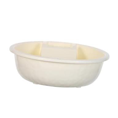 KONTONTY Bassine à Linge Portable Crème avec Planche à Laver Intégrée, Bac à Lessive en Plastique Épais 8L, Mini Lavabo Pratique pour Lavage à la Main, Usage Domestique et Balcon, Tapis de