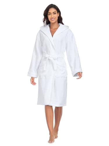 YEAUPE PRO Peignoir de Bain Femme, 100% Coton avec Capuche - Certifié OEKO-TEX® - Robe de Chambre Eponge 2 Poches, Ceinture - Doux, Absorbant et Confort, Peignoir unisexe, Blanc