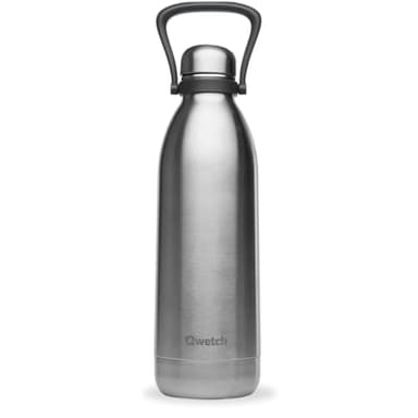 Qwetch - Grande Bouteille Isotherme - Inox Brossé 1,5L - 48h Froid et 16h Chaud - Etanche & Sans BPA - Gourde Inox avec Poignée de Portage - Thermos isotherme pour Pique-nique, Camping, Famille