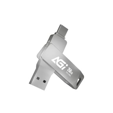 AGI UE138A 256Go Clé USB, Double Connecteurs avec USB Type-C et Type-A réversibles, USB 3.2 Mémoire Stick, Stockage Données Pendrive avec Une Vitesse de Transfert de données allant jusqu'à 120 Mo/s