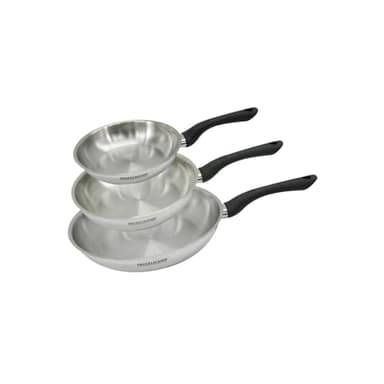 Fackelmann 9441450 Lot de 3 poêles 20, 24 et 28 cm en acier inoxydable 18/8, poêle à frire, tous types de feux, à induction, sans PFAS, acier inoxydable 18/8, 20, 24 et 28 cm