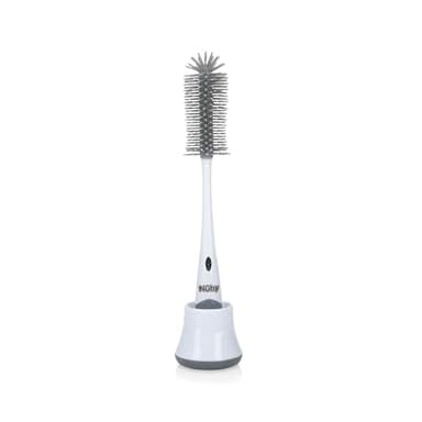 Nuby Brosse de Nettoyage pour Biberon et Tétine 2 en 1 avec Support Hygiénique | Goupillon en Silicone | Blanc