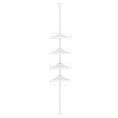 SONGMICS Étagère de Douche Réglable en Hauteur, 4 Niveaux, Étagère d'angle Télescopique, Hauteur 85 à 305 cm, Rangement de Salle de Bain, Blanc BCB001A